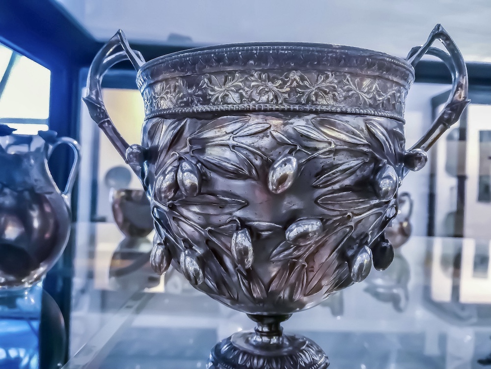 House of the Menander from Pompeii excavations The silver cup with olive branches from the House of the Menander of Pompeii